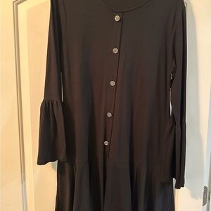 Chic Black Button-Front Long Sleeve Dress